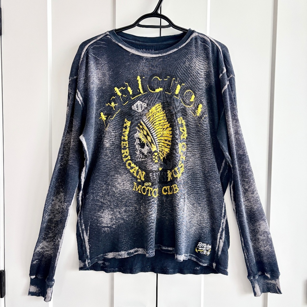 Affliction, American Customs Motor Club, Long Sleeve, Graphic, Top Size Med, Y2K